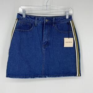 Superdown Skirt Women's Large Blue Mini Denim Casual Side Stripe NEW